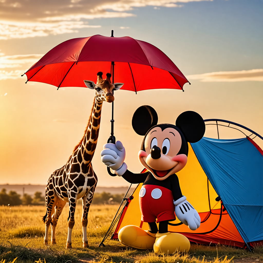 camera, giraffe, tent, mickey mouse, umbrella